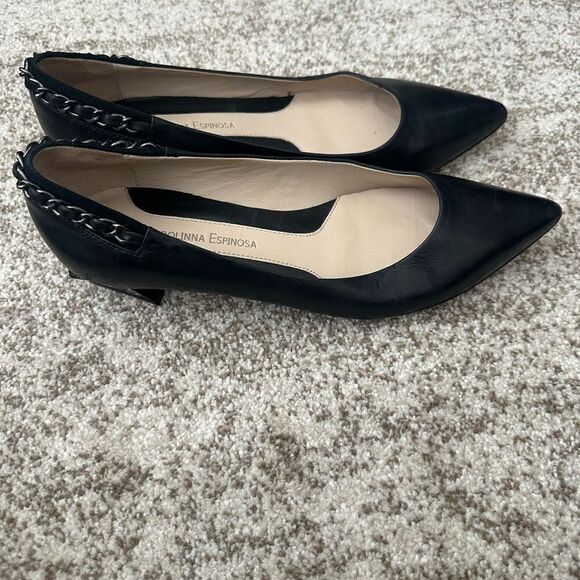 Carolinna Espinosa Candance Black Leather Flat Shoes - Picture 2 of 7